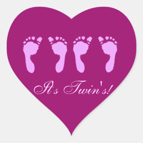 Baby Footprints Girl Twins Heart Sticker