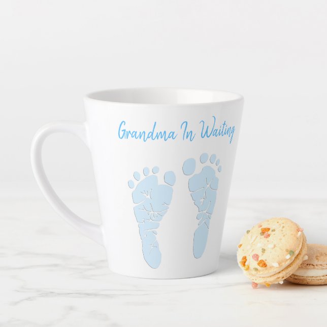 Baby Footprints Grandmother To Be Boy Announcement Latte Mug (In Situ)
