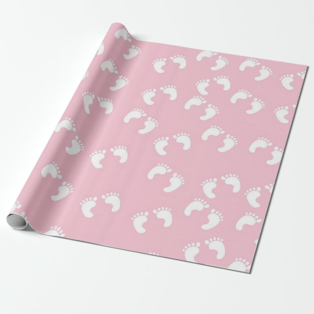 Baby Footprints on a Pink Background Wrapping Paper (Unrolled)