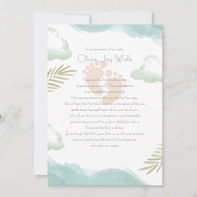 Baby Footprints Pink Memorial Card (Front)