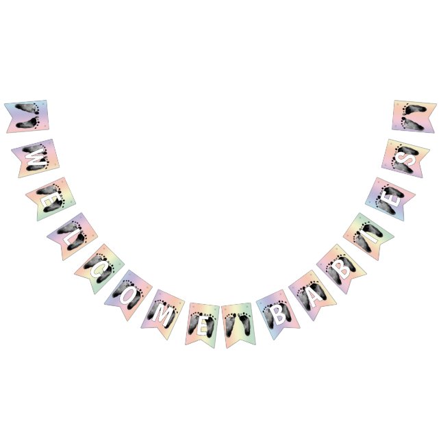 Baby Footprints Rainbow Design for Multiple Birth Bunting Flags (All)