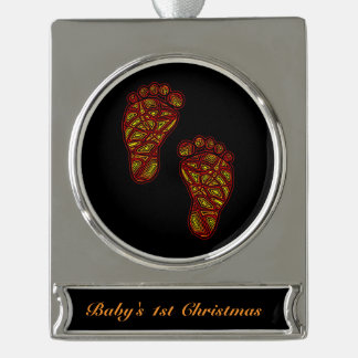 Baby Footprints Silver Plated Banner Ornament