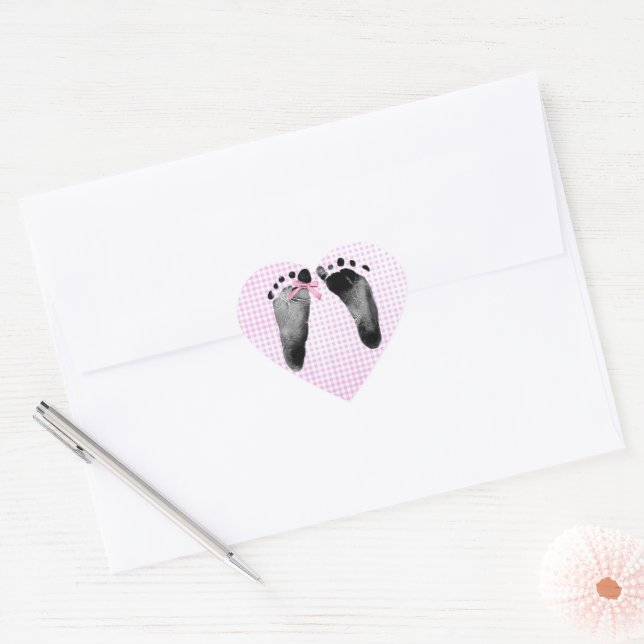 Baby Footprints with Bow On Gingham Heart Sticker (Envelope)
