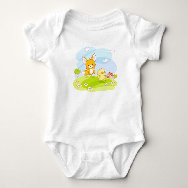 Baby Fox and Chick Bodysuit (Front)