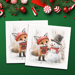 Baby Fox and Snowman Napkins