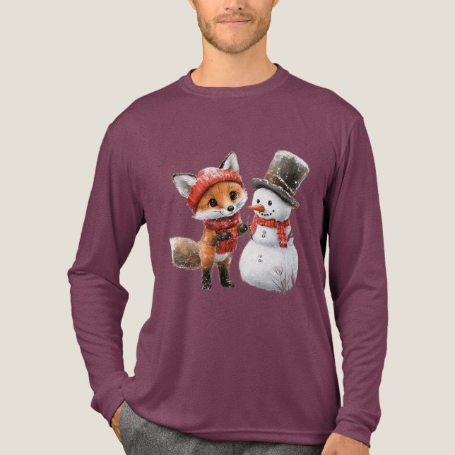 Baby Fox and Snowman Tri-Blend Shirt (Front)
