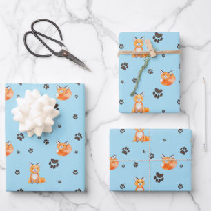Baby Fox  Animal Sleeping Paw Prints Tracks Wrapping Paper Sheets