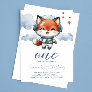 Baby Fox Astronaut 1st Birthday Invitation