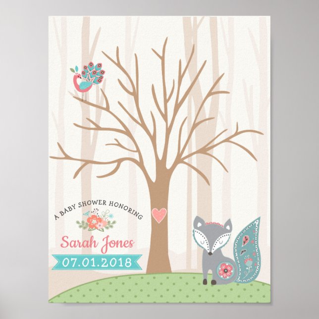 Baby Fox Baby Shower Thumbprint Guestbook (Front)