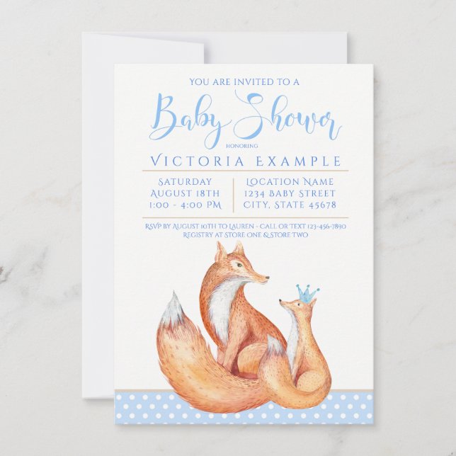 Baby Fox Boy Fox Baby Shower Invitations (Front)