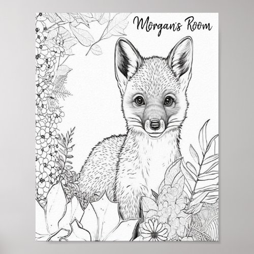 Baby Fox Coloring Page Coloring Project for Kids  Poster