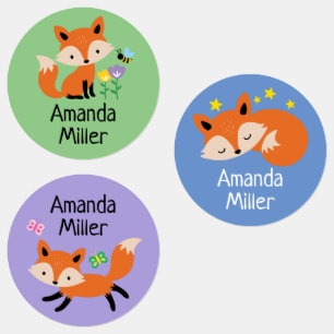 Baby Fox Custom Kids' Name School Labels