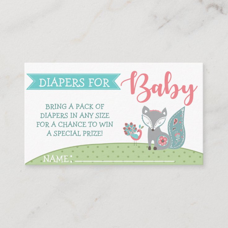 Baby Fox Diaper Raffle Tickets Enclosure Card | Zazzle