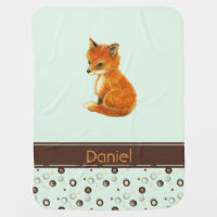 Baby Fox Dots Personalized Green Baby Blanket