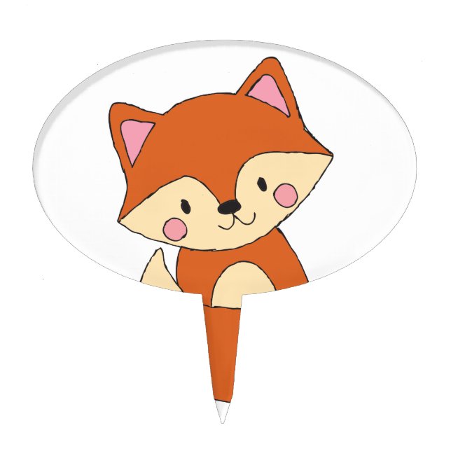 Baby Fox Drawing Cute Fox Art Baby Fox Design Cake Topper (Front)