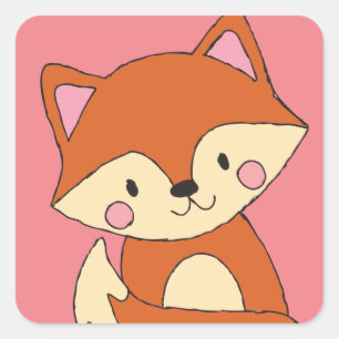Baby Fox Drawing Cute Fox Art Baby Fox Design Square Sticker
