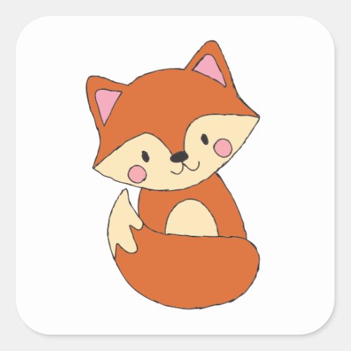 Baby Fox Drawing Cute Fox Art Baby Fox Design Square Sticker