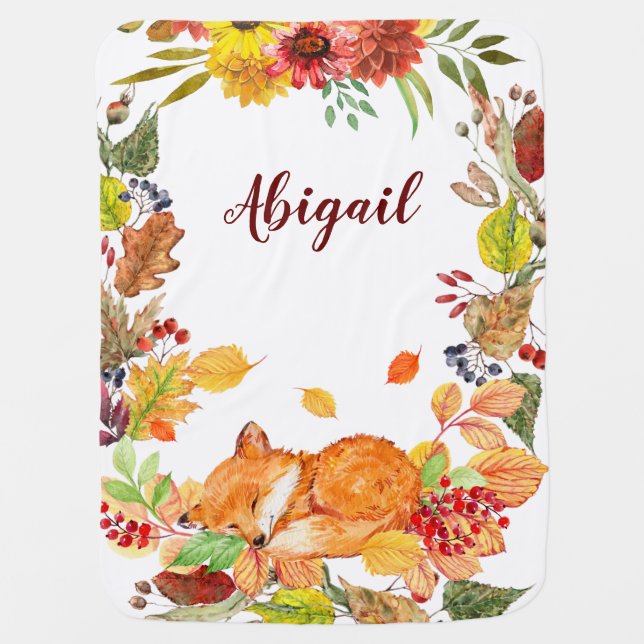 Baby fox fall autumn baby personalised name baby blanket (Front)