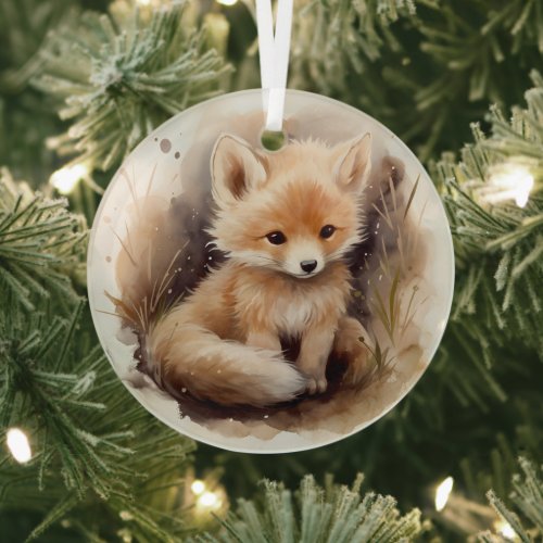 Baby Fox Glass Ornament