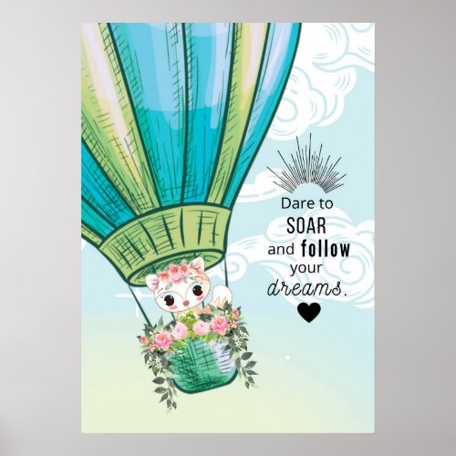 Baby Fox  Hot Air Balloon  Inspirational Poster
