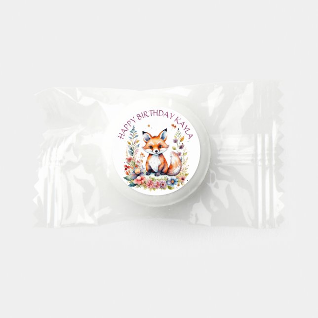 Baby Fox in Flowers Birthday Party Life Saver® Mints (Front)