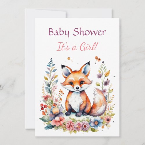 Baby Fox in Flowers Girls Baby Shower Invitation