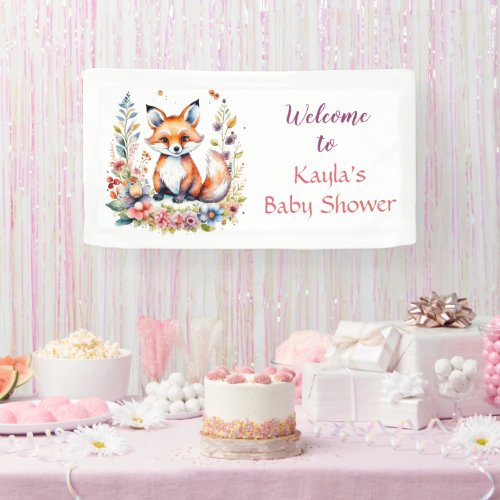 Baby Fox in Flowers Welcome Baby Shower Banner