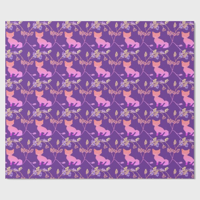Baby Fox Night Violet Wrapping Paper (Flat)
