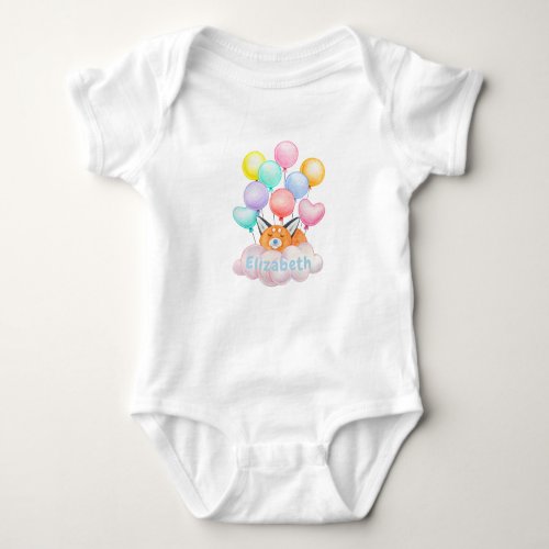 Baby Fox On A Cloud Pastel Monogram Baby Bodysuit