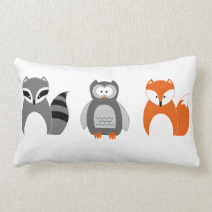 Baby Fox Owl Raccoon Throw Pillow