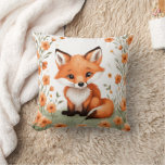 Baby Fox Peach Floral Flowers Baby Shower Gift Throw Pillow