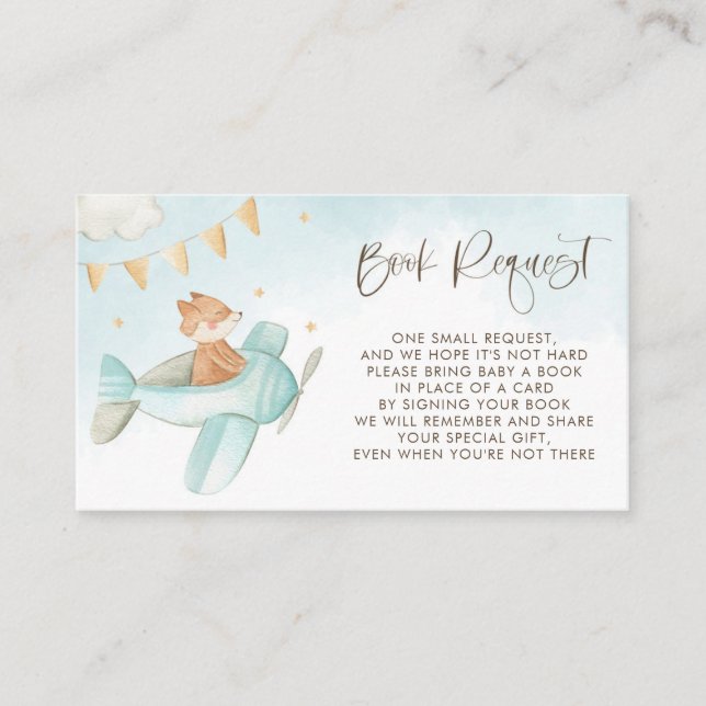 Baby Fox Pilot Airplane Baby Shower Book Request Enclosure Card (Front)