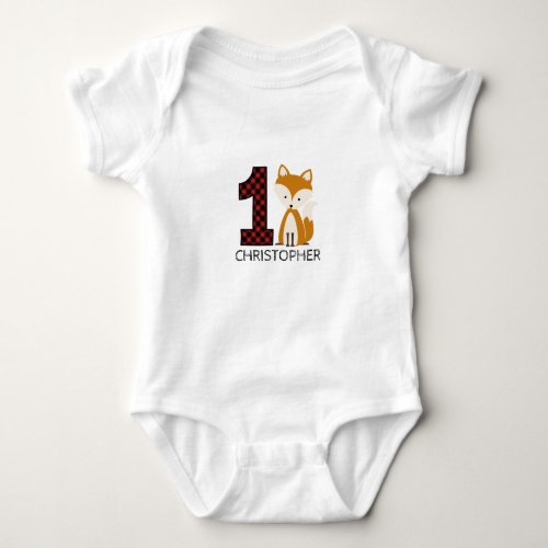Baby Fox Plaid First Birthday Shirt