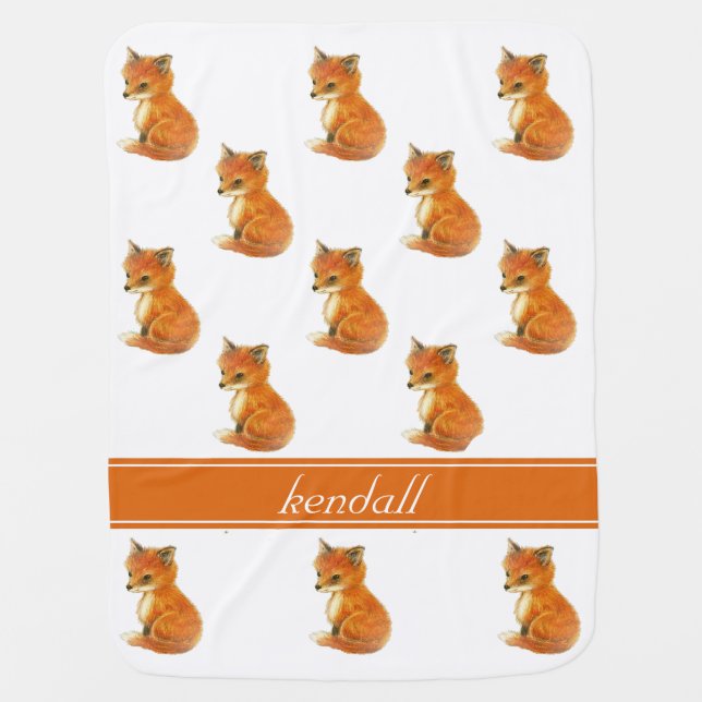 Baby Fox Vintage Personalized Baby Blanket (Front)