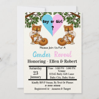 Baby Fox With Mother Playing - Gender Reveal Invit Invitation
