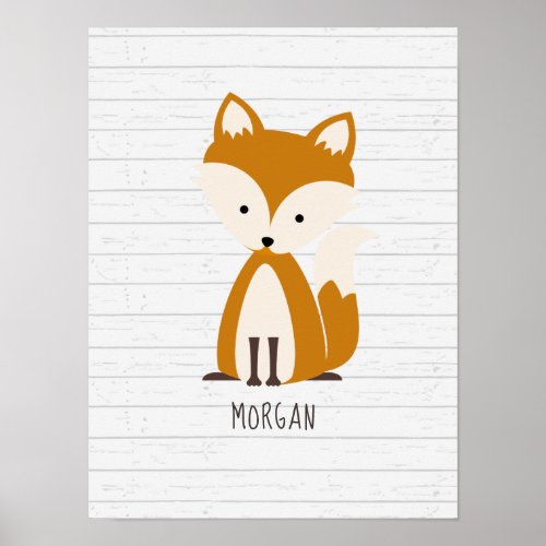 Baby Fox Wood Personalized Nursery Artwork Poster