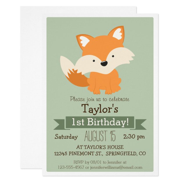 Baby Fox, Woodland Animal Kid's Birthday Party Invitation