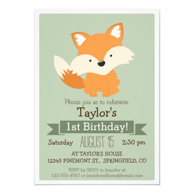 Baby Fox, Woodland Animal Kid's Birthday Party Invitation
