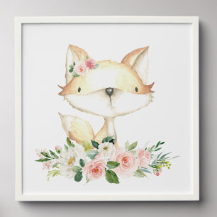 Baby Fox, Woodland Animals, Boho, Pink Flowers Peel And Stick Photo Tile