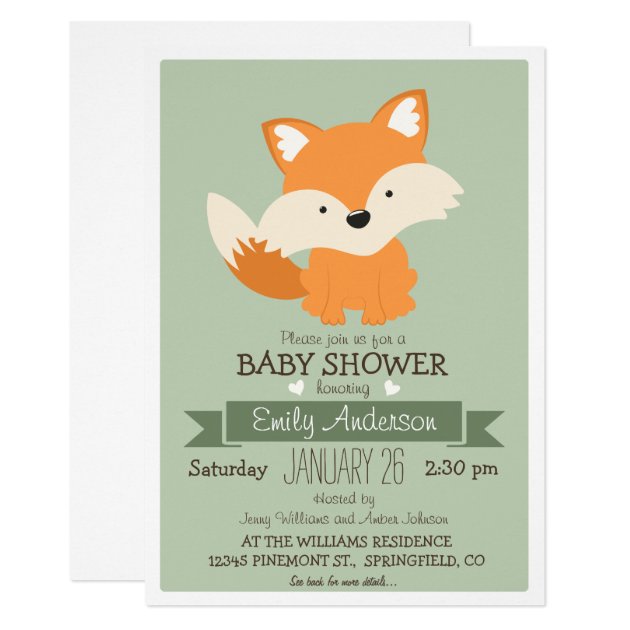 Baby Fox, Woodland Baby Shower Or Sprinkle Invitation