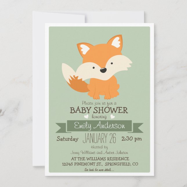 Baby Fox, Woodland Baby Shower or Sprinkle Invitation (Front)