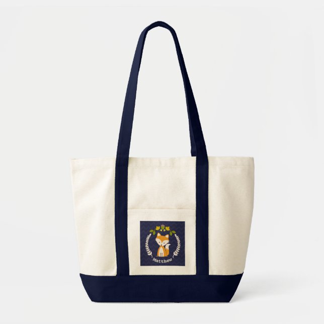 Baby Fox Wreath Personalized Tote Bag (Front)