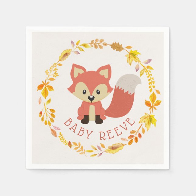 Baby Fox Wreath Woodland Animals Baby Shower Napkins (Front)