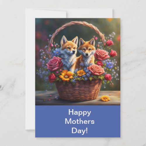 Baby Foxes  in a Flower Basket Greeting Card
