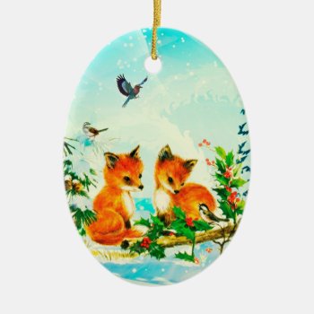 Baby Foxes   Winter Birds - Christmas Ornament by BridesToBe at Zazzle