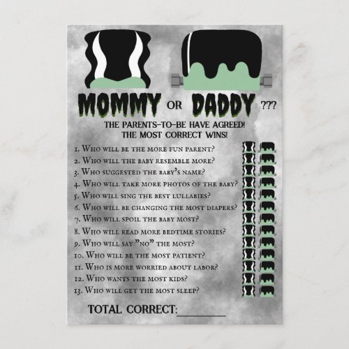 Baby Frankenstein Baby Shower Game Note Card