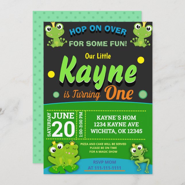 BABY FROG 1ST BIRTHDAY INVITATION TEMPLATE (Front/Back)