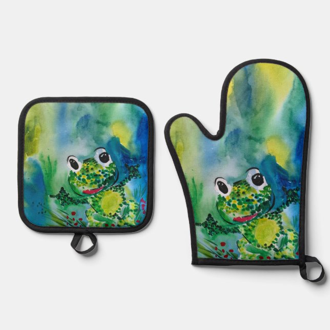 Baby Frog Oven Mitt & Pot Holder Set (Front)