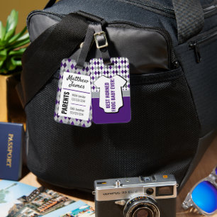 Baby Frog Purple Gray Argyle Pattern Bag Tag