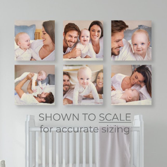 Baby Gallery Wall Art 6 Photo Wood Wood Photo Tile (Celebrate your baby's first moments with a stunning gallery wall—pure joy captured in every frame)